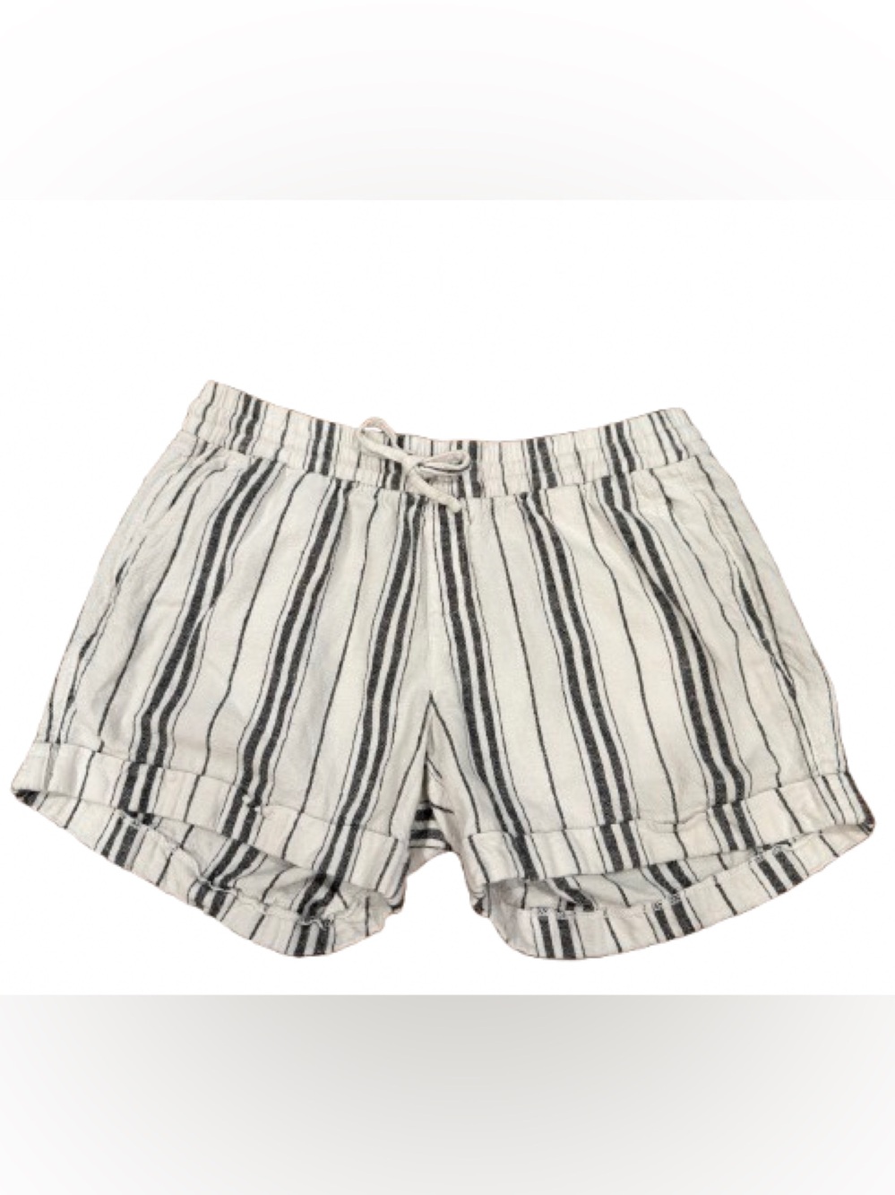 Old Navy Women’s Striped Linen-Blend Drawstring Shorts - White/Black Size Medium